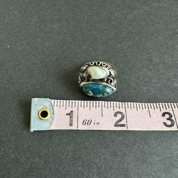 Vintage Art Nouveau Ring Pearl Sterling Silver Arts & Crafts Blue Floral 8.25 - Picture 15 of 15